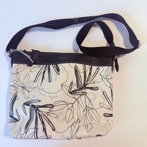 Radley London Linear Floral Ziptop Crossbody Navy Blue White